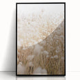 Large abstract wall art featuring swirling blue and gold patterns on a black acrylic print.