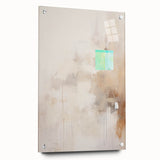 Abstract minimalist wall art displayed in a side view, featuring vibrant acrylic and glass design elements, secured with decorative pins for an artistic presentation.