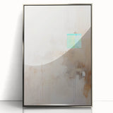Framed abstract minimalist wall art in silver acrylic, showcasing geometric shapes and soft color gradients, perfect for modern home decor accents.
