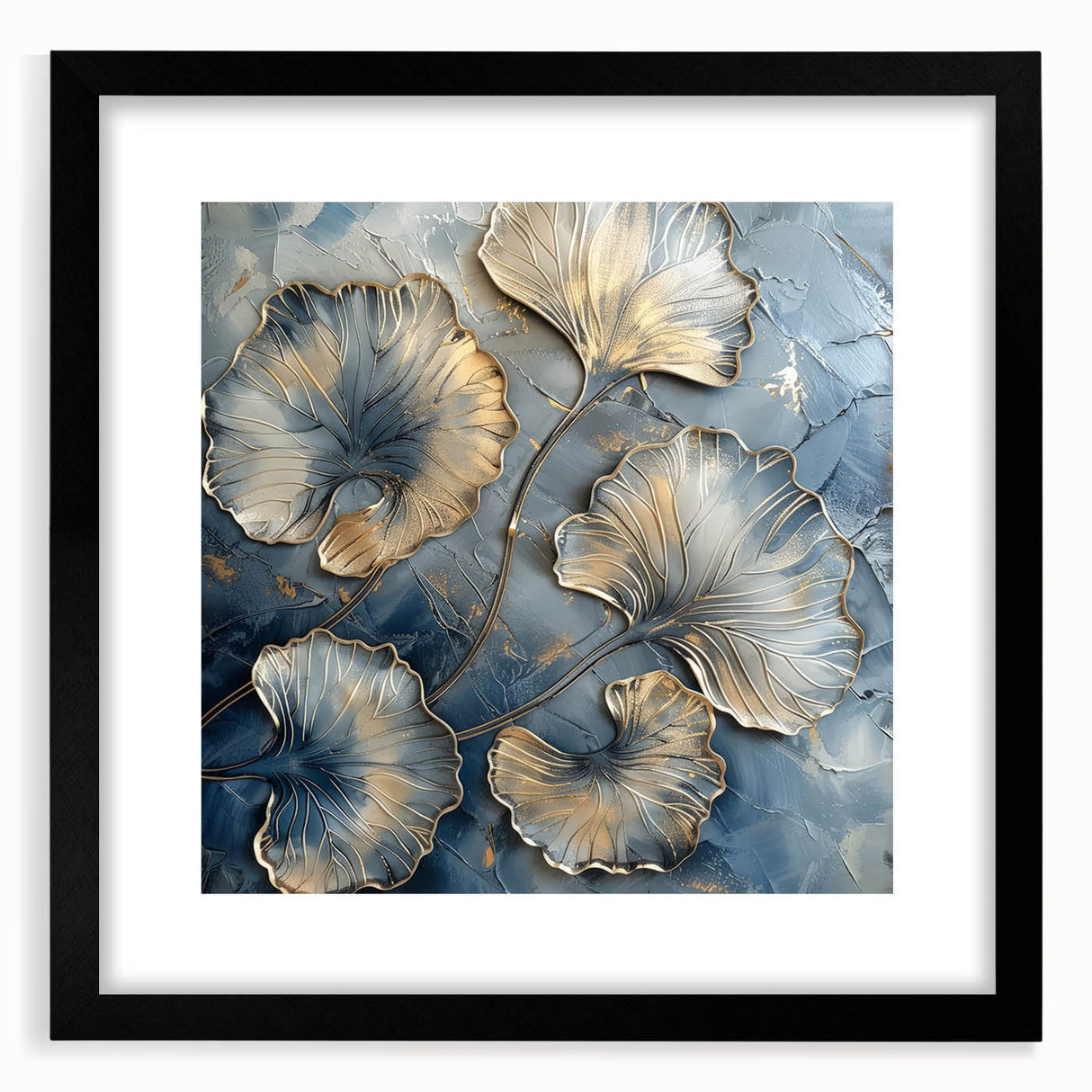 Gold & Blue Ginkgo Leaf Wall Art – Modern Canvas & Framed Print