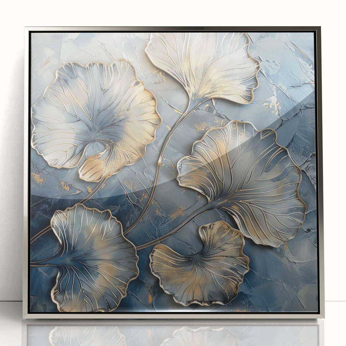Gold & Blue Ginkgo Leaf Wall Art – Modern Canvas & Framed Print