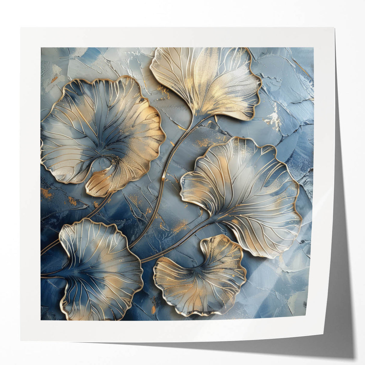 Gold & Blue Ginkgo Leaf Wall Art – Modern Canvas & Framed Print