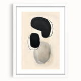 Abstract minimalist wall art in a white frame with a mat, showcasing geometric shapes and neutral colors, perfect for modern home decor accents.