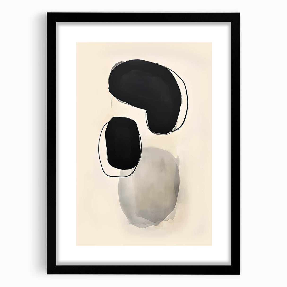 Abstract minimalist wall art featuring soft pastel colors and geometric shapes, elegantly framed with a white mat, ideal for modern home decor. This piece adds a touch of sophistication and creativity to any living space, enhancing the overall aesthetic.