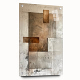 Abstract minimalist wall art design displayed in a side view, showcasing vibrant colors and geometric shapes on acrylic glass, secured with pins for an elegant presentation.