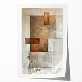 Abstract minimalist wall art print showcasing soft pastel colors and geometric shapes, elegantly rolled for display. Perfect for modern home decor accents.