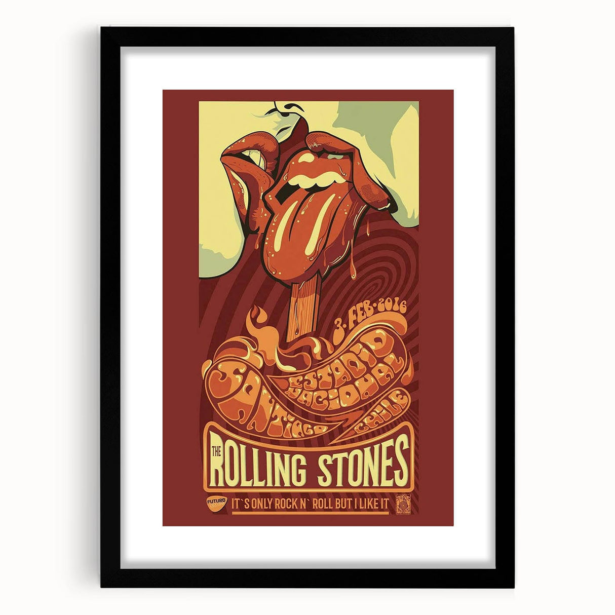 Rolling Stones 2016 Concert Poster - Santiago Chile Retro Art