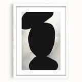 Abstract minimalist wall art framed in white with a mat, showcasing soft geometric shapes and neutral tones, perfect for modern decor and enhancing interior aesthetics.
