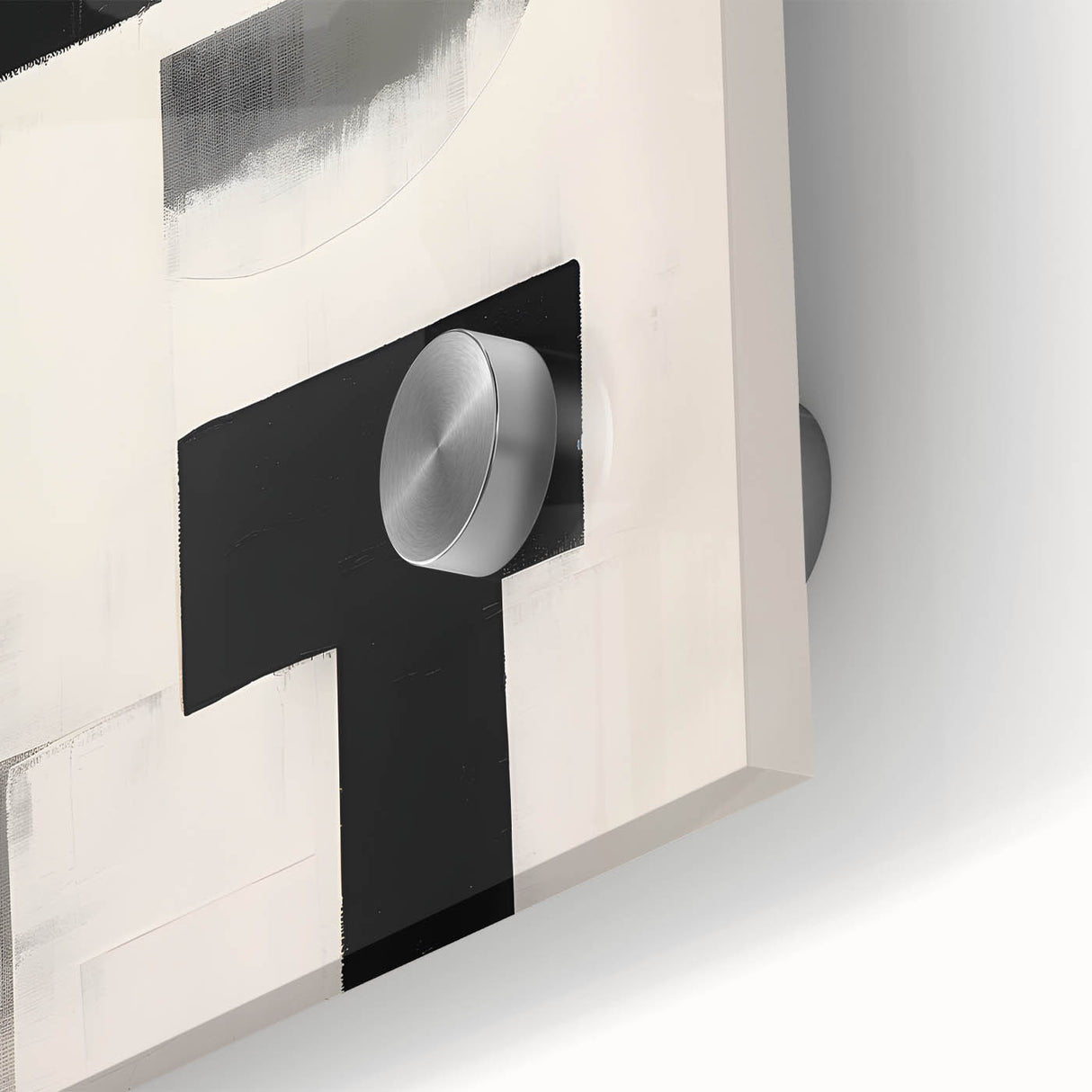 Abstract minimalist wall art print featuring soft pastel colors and geometric shapes, displayed on a sleek acrylic glass background, ideal for modern home decor.