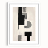 Minimalist abstract wall art framed in white, featuring soft geometric shapes and a neutral color palette, perfect for modern home decor.