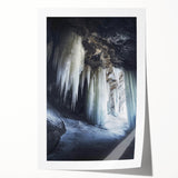 Rolled print showcasing intricate cave landscape artwork, featuring earthy tones and detailed textures, perfect for enhancing interior decor or art collections.