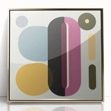 Framed acrylic artwork showcasing an abstract geometric design in gold tones, perfect for modern decor. Ideal for enhancing living spaces with a touch of elegance.