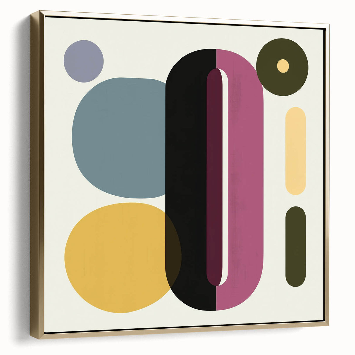 Abstract geometric framed canvas artwork in silver and gold tones, showcasing intricate patterns and modern design elements, perfect for contemporary home decor.
