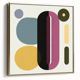 Abstract geometric framed canvas artwork in silver and gold tones, showcasing intricate patterns and modern design elements, perfect for contemporary home decor.