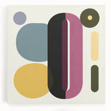 Abstract geometric wall art design on stretched canvas, showcasing vibrant colors and intricate shapes, ideal for modern home decor or office spaces.