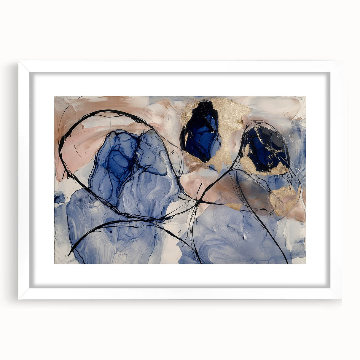 Abstract splatter art frame featuring a white mat and colorful paint splashes, perfect for modern home decor or art galleries, showcasing vibrant creative expression.
