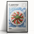 Large abstract wall art featuring assorted food dishes in bold colors on a black acrylic frame, ideal for dining room decor.