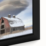 Close-up of a landscape barn-themed canvas print showcasing rich colors and intricate details, perfect for rustic home decor and art enthusiasts.
