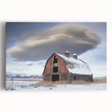 Stretched canvas artwork showcasing a vibrant landscape scene with a rustic barn, perfect for home decor. Ideal for adding charm to living spaces.