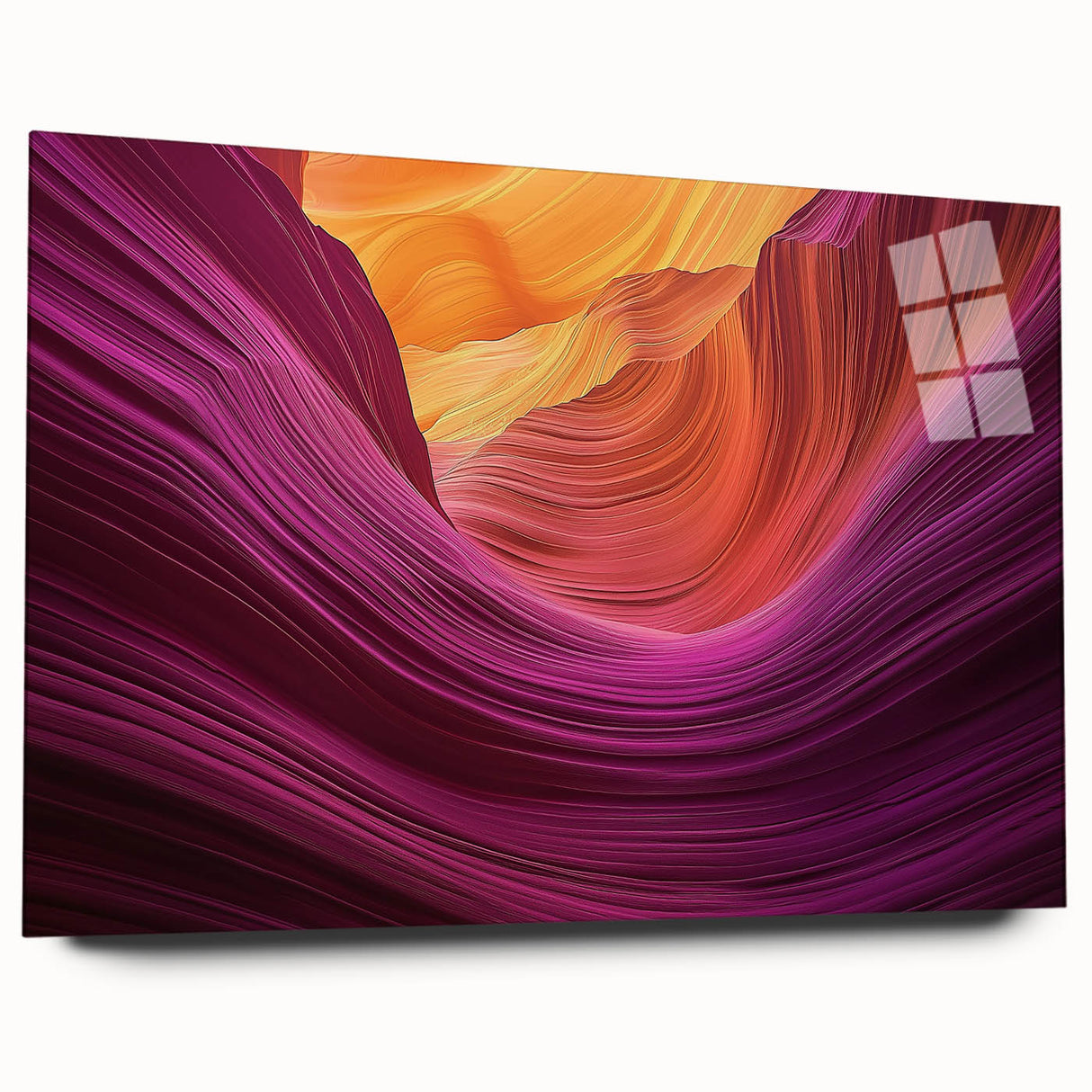 Acrylic glass landscape artwork showcasing vibrant canyons in stunning detail, designed without pins, ideal for modern home decor and artistic displays.
