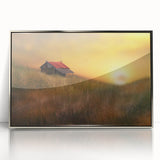 Framed acrylic print showcasing a serene countryside landscape with vibrant greens and blues, ideal for home decor or office ambiance, adding a touch of nature.
