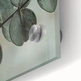 Close-up of green leaves in an abstract style, printed on acrylic glass, suitable for dining room art.