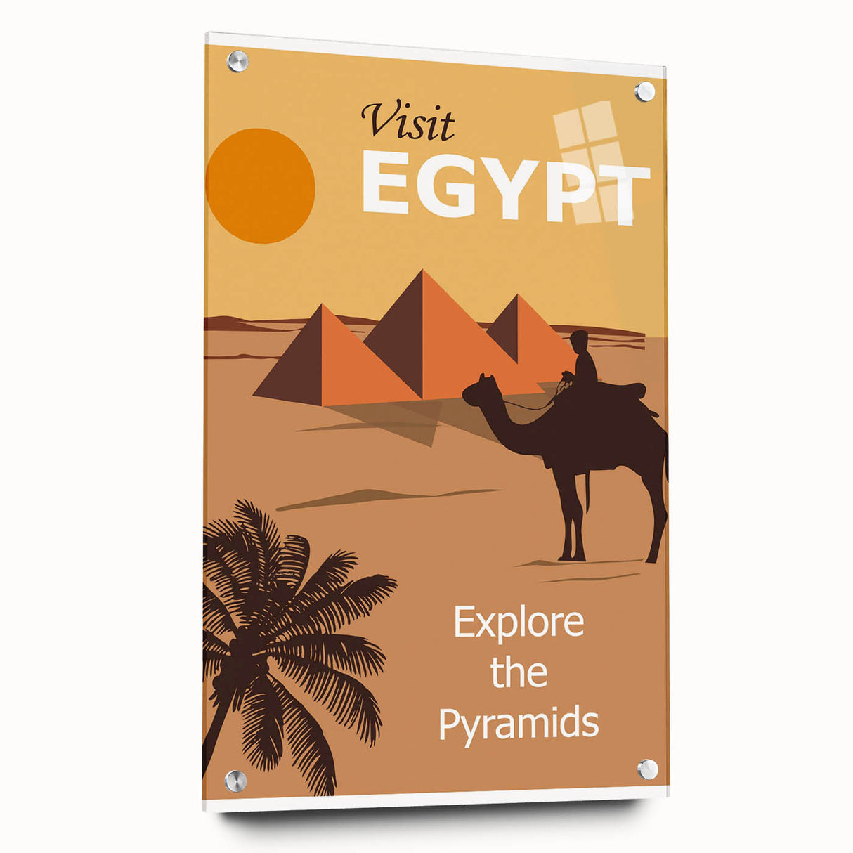 Retro Egypt Travel Poster – Vintage Pyramids and Camel Art