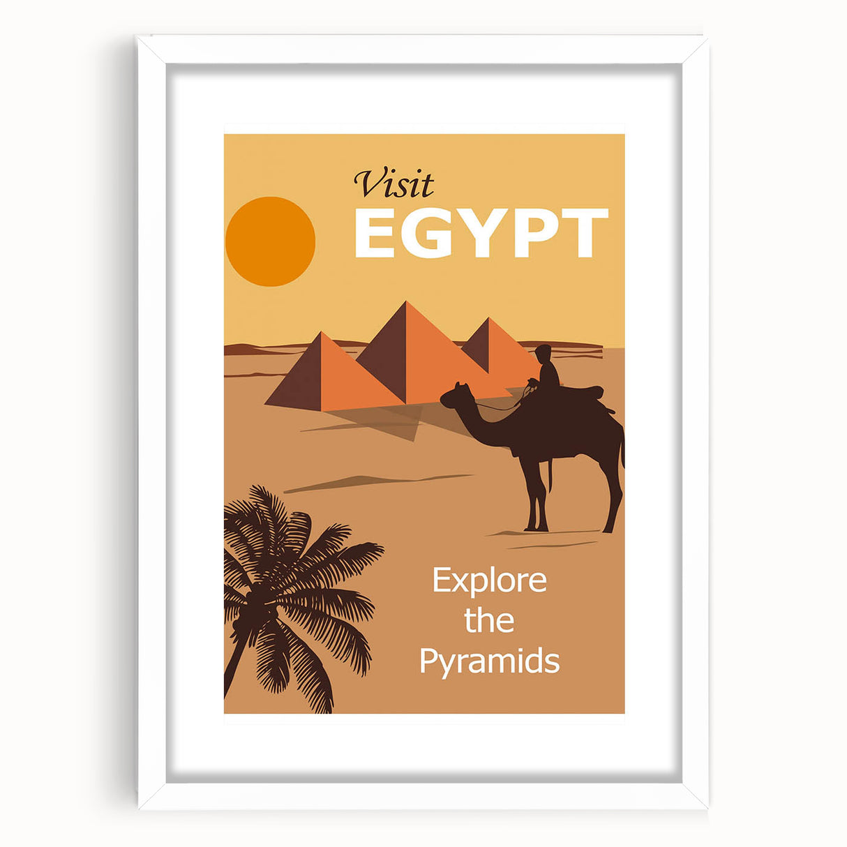 Retro Egypt Travel Poster – Vintage Pyramids and Camel Art