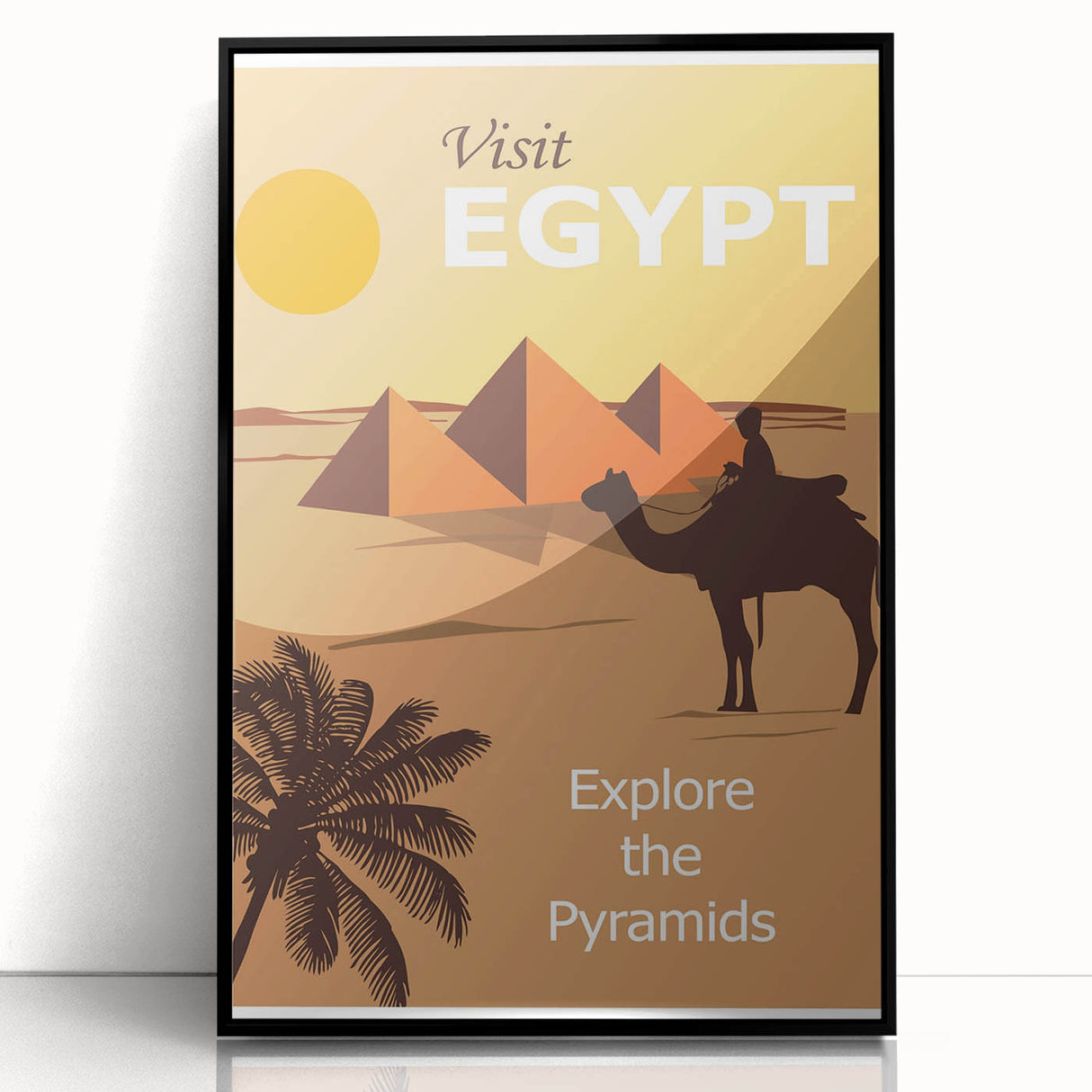 Retro Egypt Travel Poster – Vintage Pyramids and Camel Art