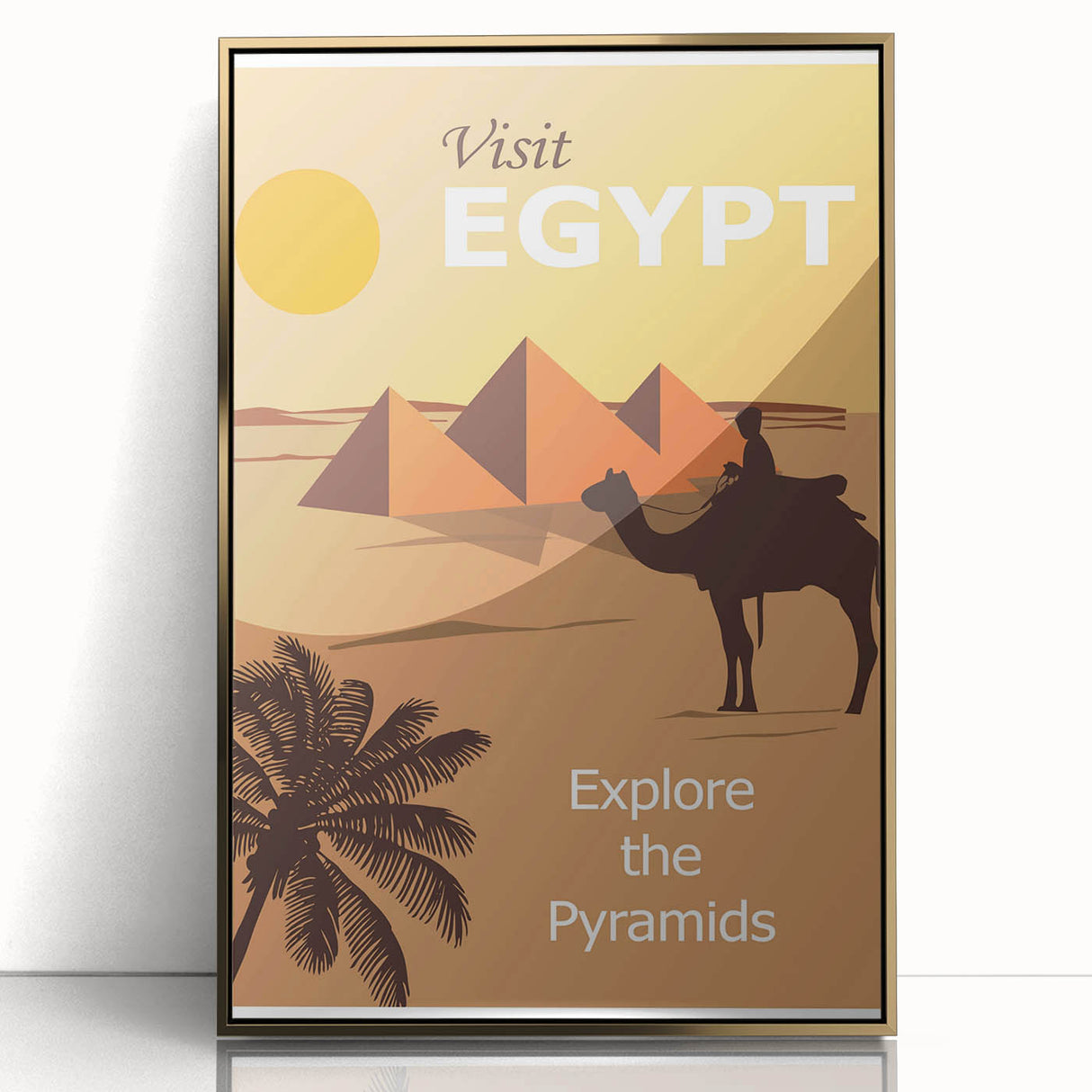 Retro Egypt Travel Poster – Vintage Pyramids and Camel Art