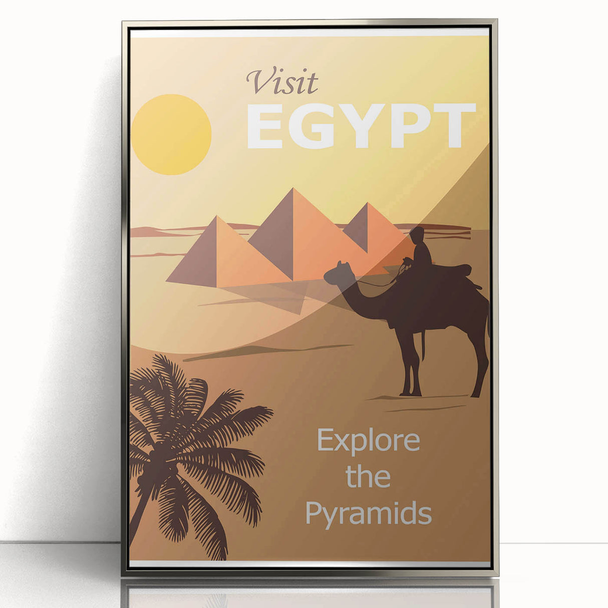Retro Egypt Travel Poster – Vintage Pyramids and Camel Art