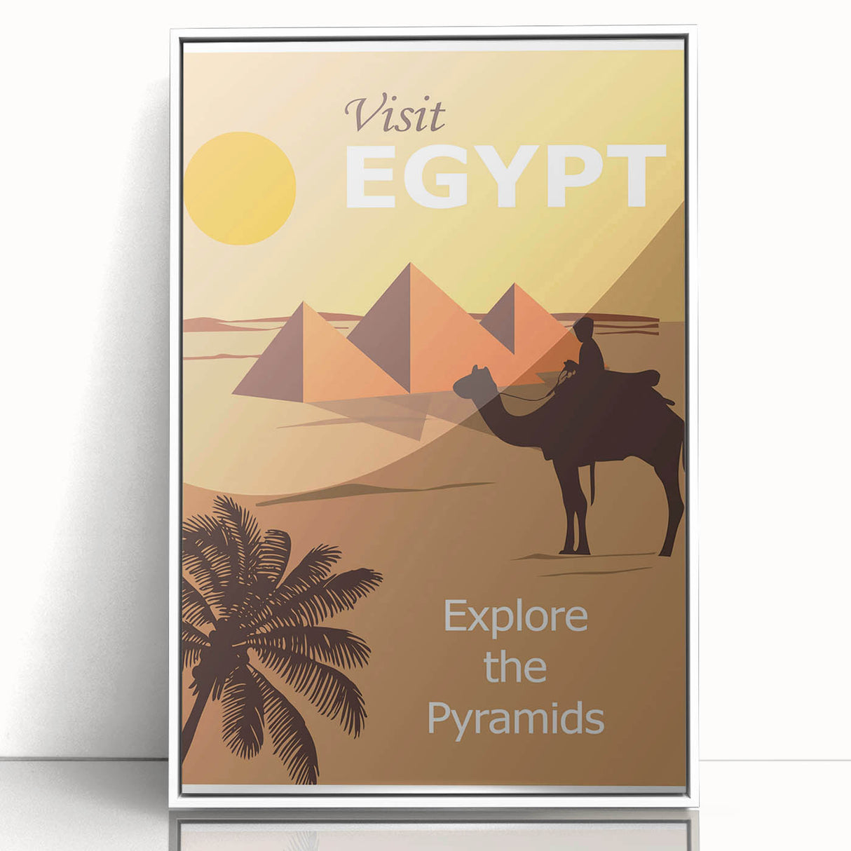 Retro Egypt Travel Poster – Vintage Pyramids and Camel Art