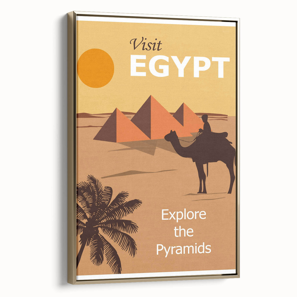 Retro Egypt Travel Poster – Vintage Pyramids and Camel Art