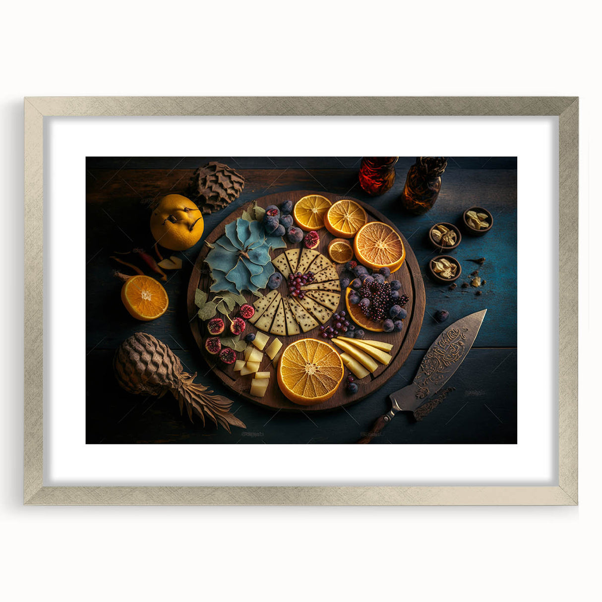 Elegant Cheese & Citrus Platter – Rustic Kitchen Wall Art