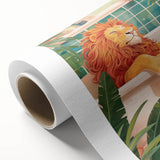 Bathroom Canvas Art - Relaxing Lion in Tropical Bathtub Scene
