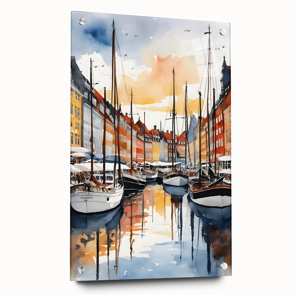 Acrylic print of a Danish landscape in muted earth tones, ideal for dining room decor.