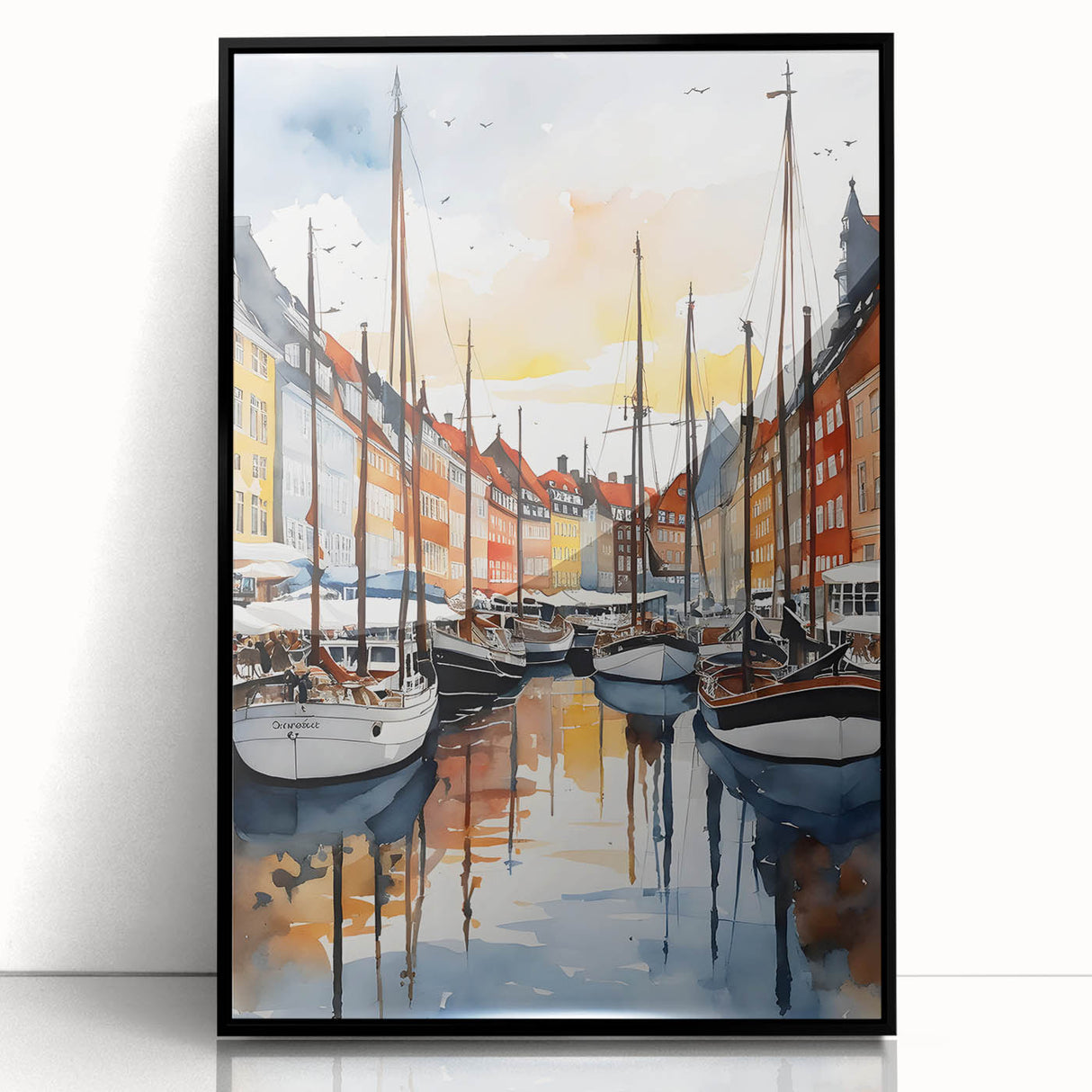 Large abstract wall art featuring a mid-century modernist depiction of a European landscape in muted earth tones.