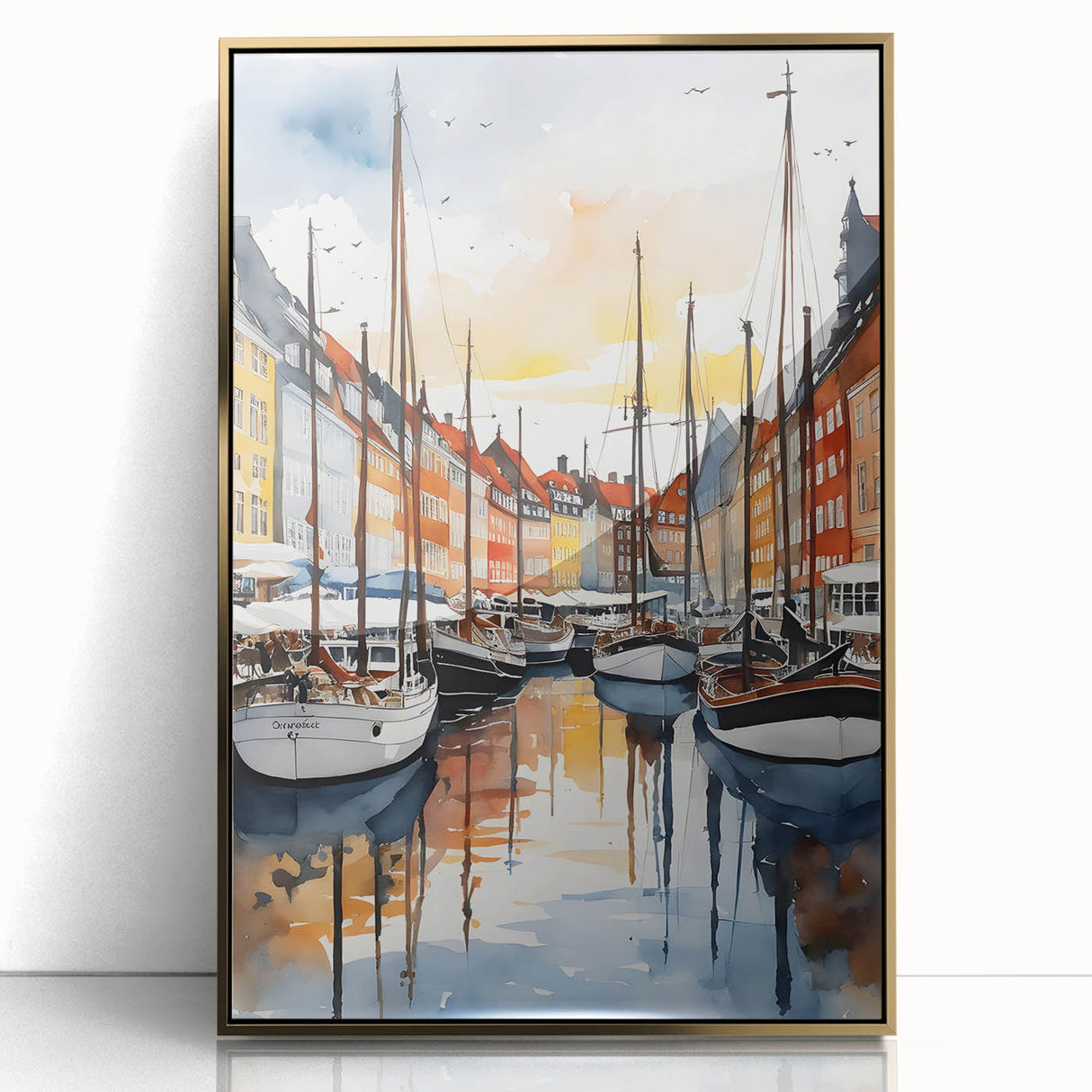 Art deco poster featuring a serene Denmark landscape in pastel shades on a framed acrylic, ideal for modern nursery wall art.