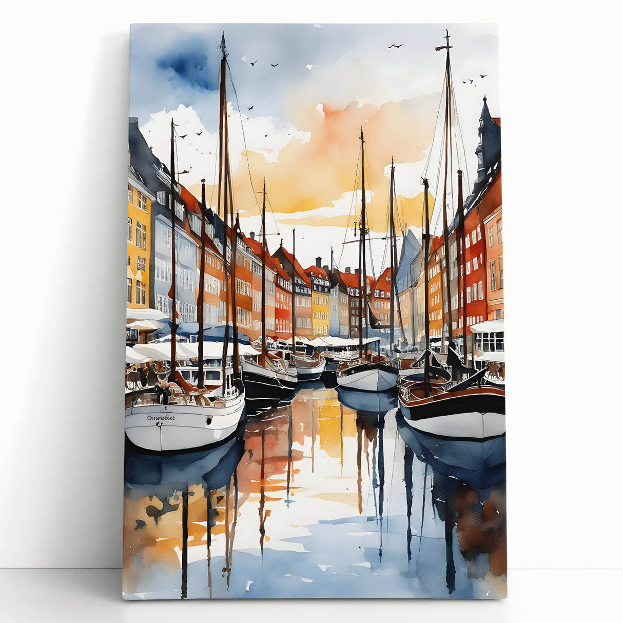 Black and white photo of a European cityscape on stretched canvas, suited for kitchen wall art.