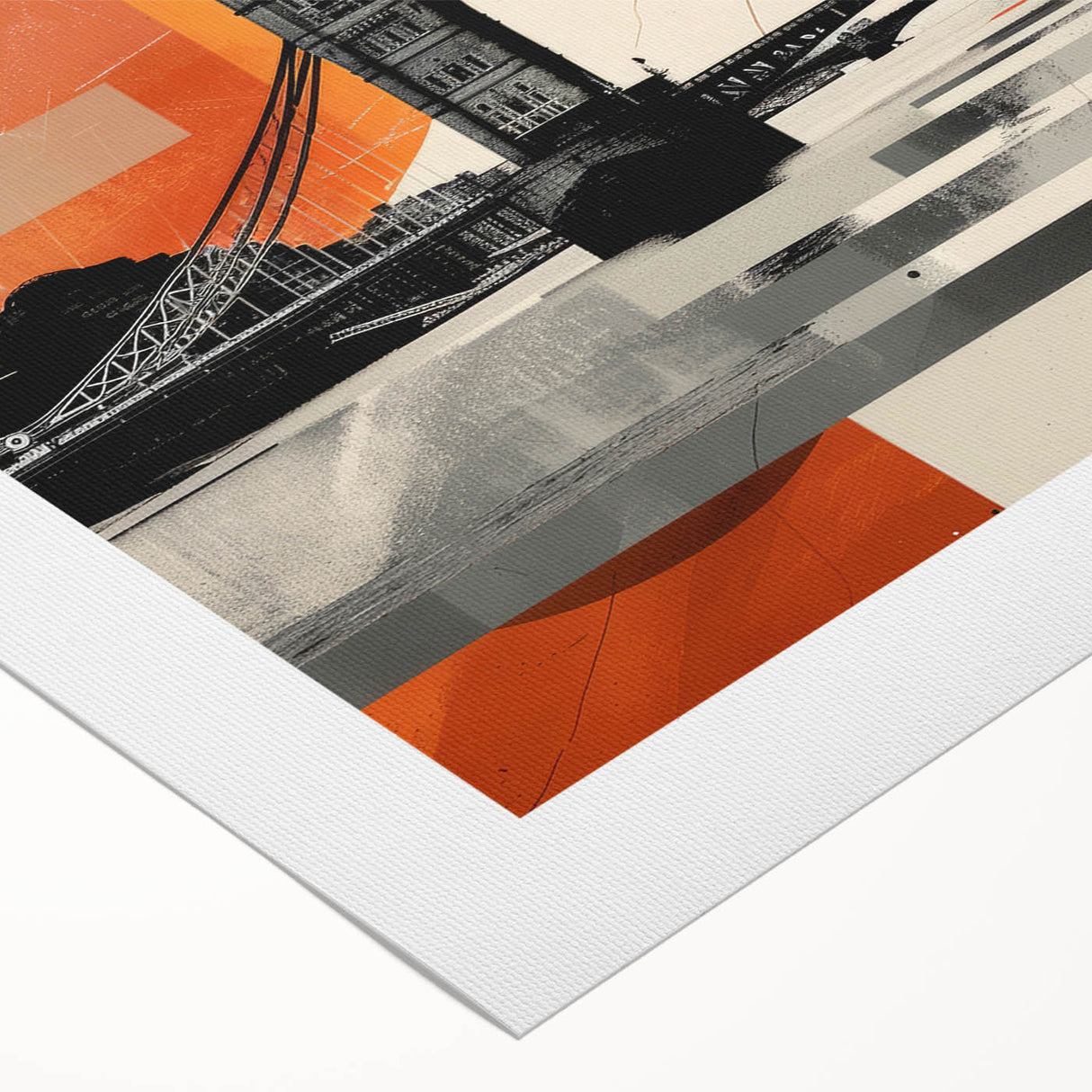 Art deco poster of London skyline in muted sepia tones on rolled canvas, suitable for dining room wall art.
