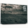 Acrylic print of a European landscape in muted green and blue tones, suitable for bedroom or dining room decor.