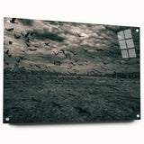 Acrylic print of a European landscape in muted green and blue tones, suitable for bedroom or dining room decor.