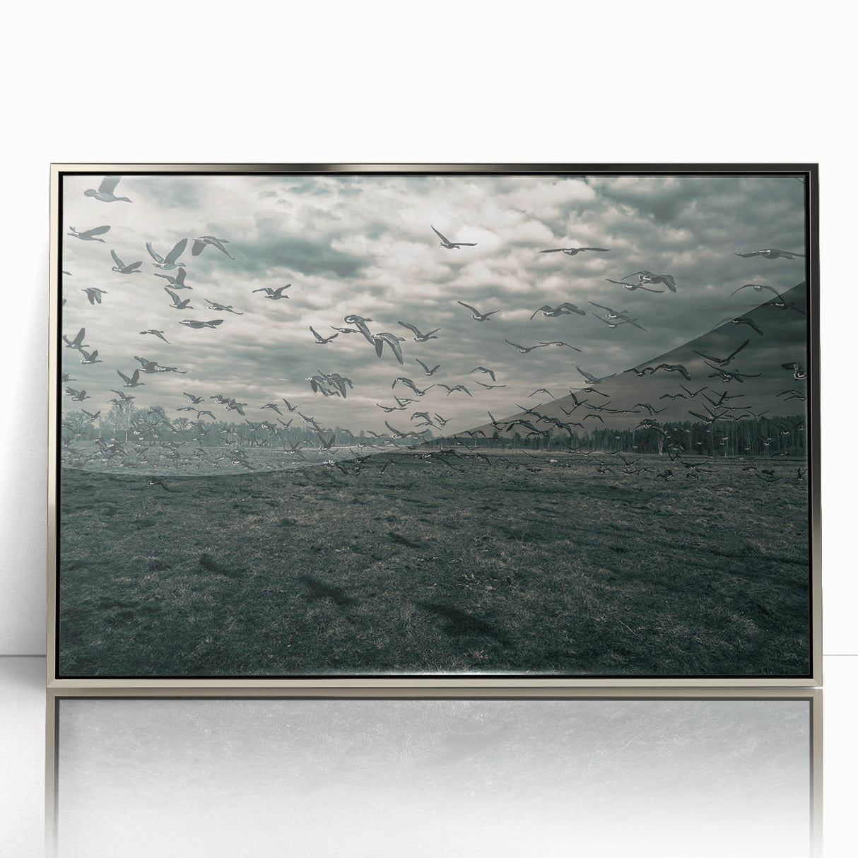 Acrylic print of a mid-century modernist European landscape in muted earth tones, suitable for modern art wall decor.