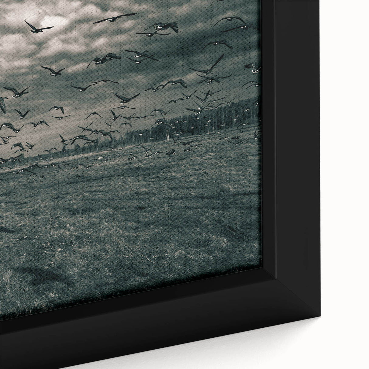 Extra large framed canvas featuring a textured depiction of a European scenery in black with colorful accents.