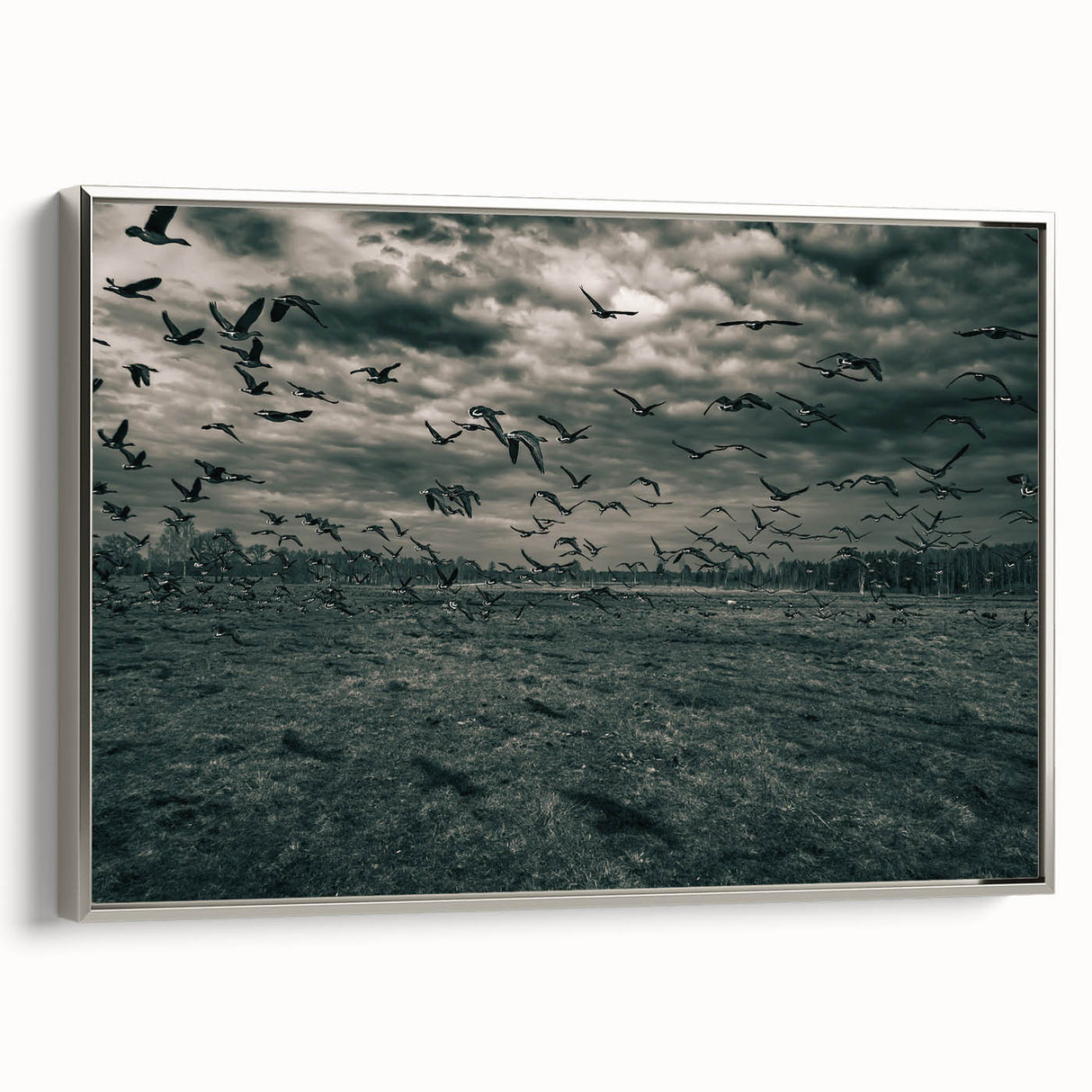 Framed canvas featuring a vintage-style landscape painting of a Latvian scenery, with colorful art on a black background.