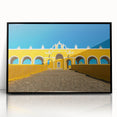 Large abstract wall art depicting a vibrant Mexican Yucatan landscape on black framed acrylic.