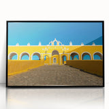 Large abstract wall art depicting a vibrant Mexican Yucatan landscape on black framed acrylic.