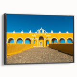 Black and white landscape art painting of Yucatán on a framed canvas, ideal for bedroom wall decor.