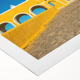 Art deco poster of Yucatan scenery in muted earth tones on rolled canvas, suitable for dining room wall art.