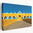 Large canvas print depicting a serene Yucatan landscape, in soft green and blue tones, suitable for kitchen wall art.